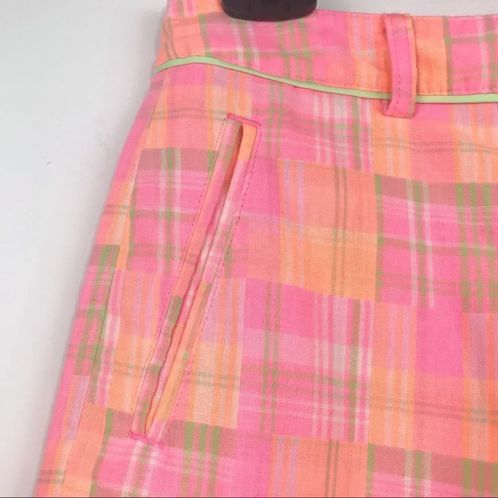 Lady Hagen Vibrant Pink Plaid Bermuda Shorts